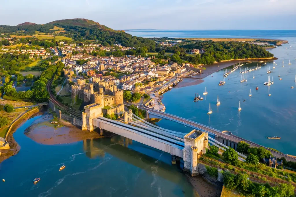 Conwy Castle and Town aerial view